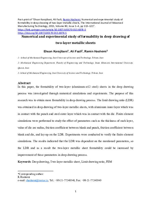 (PDF) Numerical and experimental study of formability in deep drawing ...