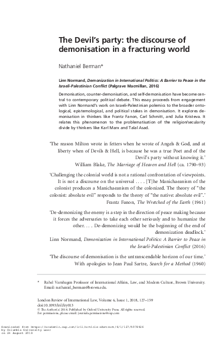 (PDF) The Devil's party: the discourse of demonisation in a fracturing ...