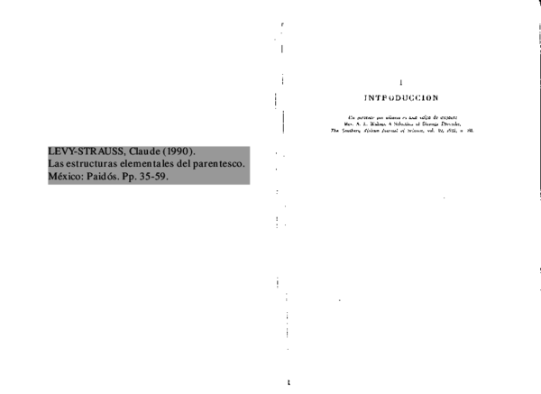 (PDF) Claude Levy-Strauss: "Estructuras elementales del parentesco