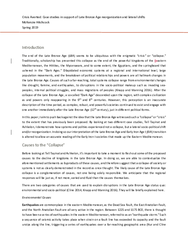 (PDF) Bronze Age Crisis Case studies in support of Late Bronze Age