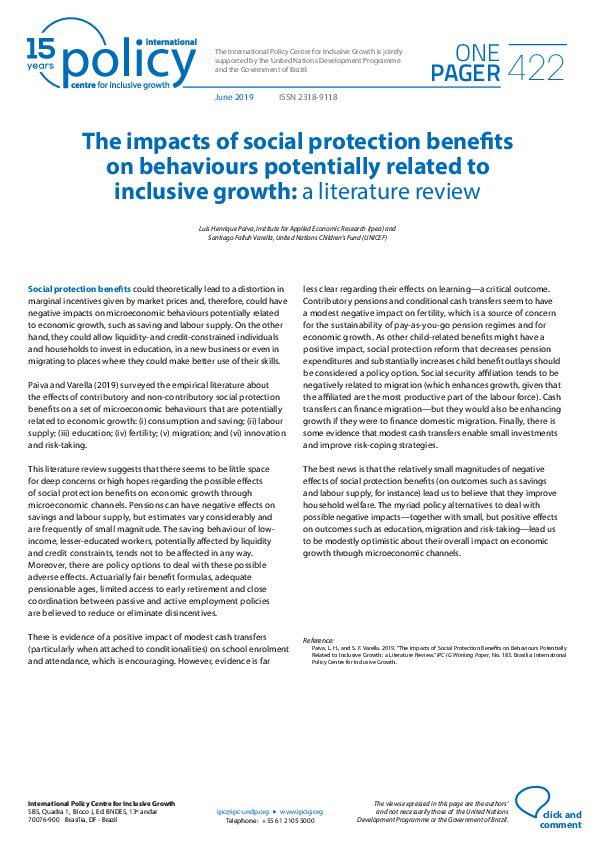 (PDF) One Pager - The impacts of social protection benefits on ...