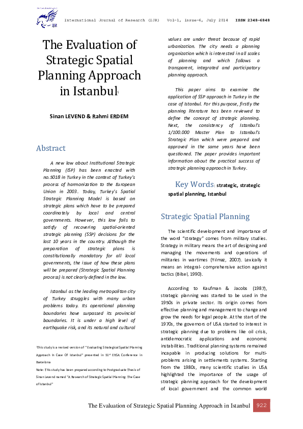 (PDF) The Evaluation of Strategic Spatial Planning Approach in Istanbul
