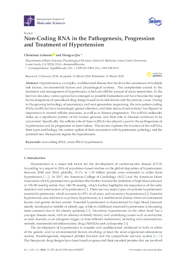 (PDF) Non-Coding RNA in the Pathogenesis, Progression and Treatment of ...
