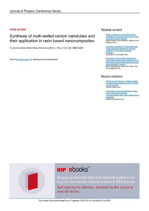 Pdf Synthesis Of Multi Walled Carbon Nanotubes And Their Application