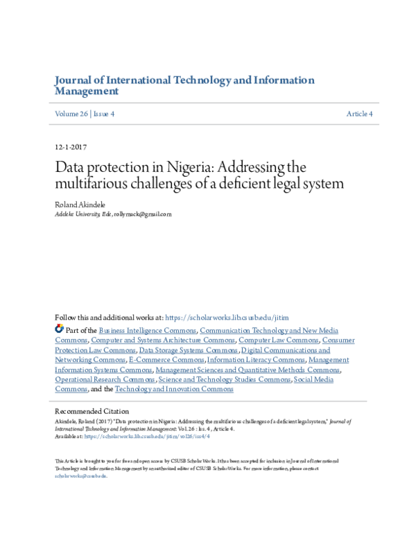 (PDF) Data protection in Nigeria: Addressing the multifarious ...