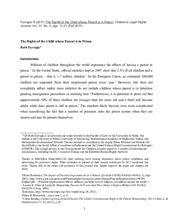 (DOC) The Rights of the Child whose Parent is in Prison Ruth Farrugia