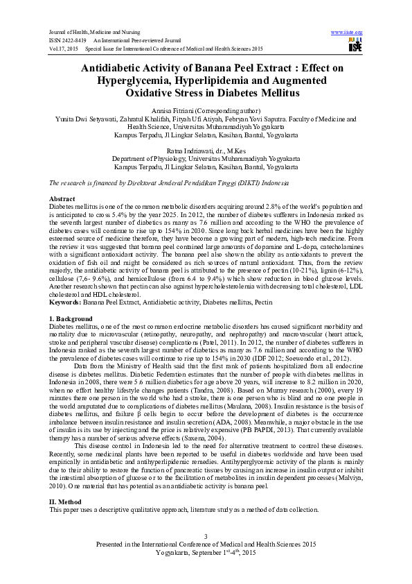 (PDF) Antidiabetic Activity of Banana Peel Extract Effect on