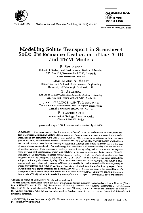 (PDF) Modelling solute transport in structured soils: Performance ...