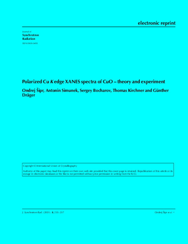 (PDF) Polarized Cu K edge XANES spectra of CuO – theory and experiment