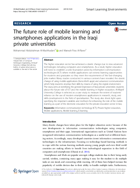 (PDF) The future role of mobile learning and smartphones applications ...