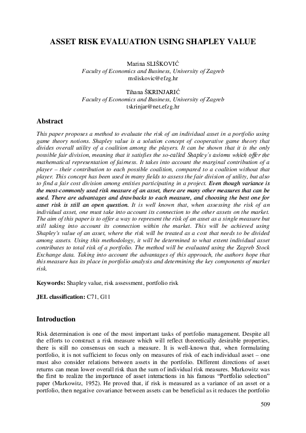 (PDF) ASSET RISK EVALUATION USING SHAPLEY VALUE
