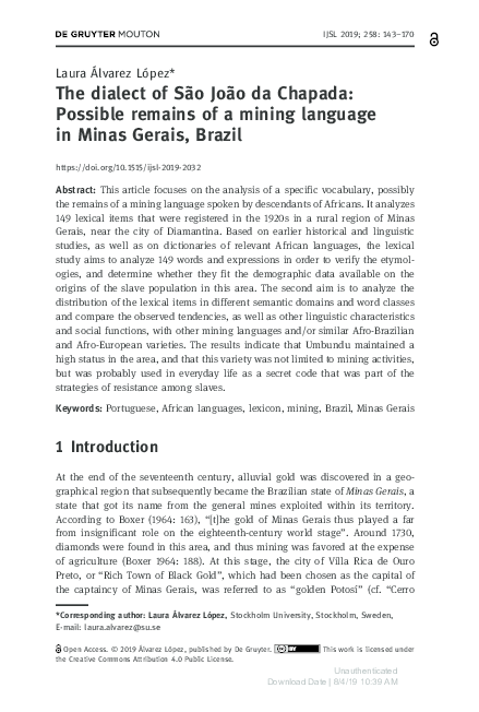 (PDF) The dialect of São João da Chapada: Possible remains of a mining ...