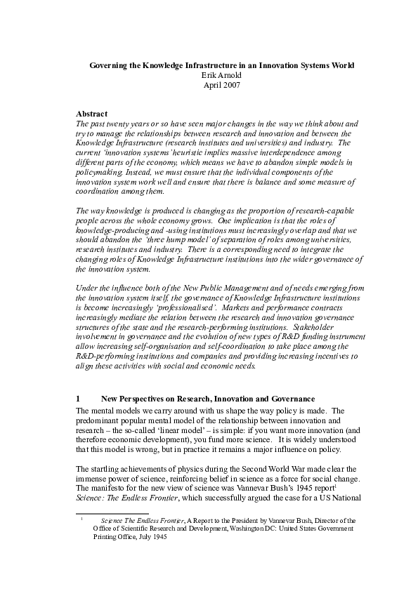 (DOC) Governing the Knowledge Infrastructure in an Innovation Systems World