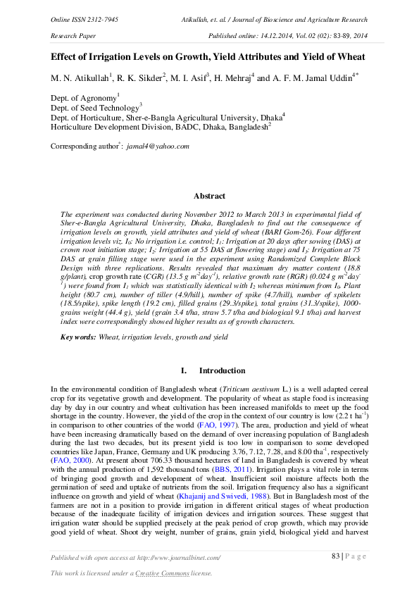 (PDF) Effect of Irrigation Levels on Growth, Yield Attributes and Yield ...