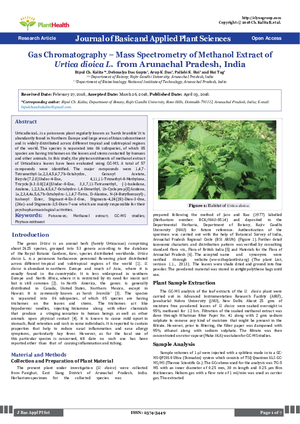 (PDF) Gas Chromatography -Mass Spectrometry of Methanol Extract of ...