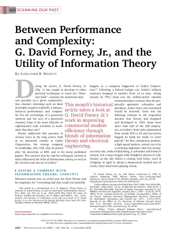 (PDF) Between Performance and Complexity: G. David Forney, Jr., and the ...