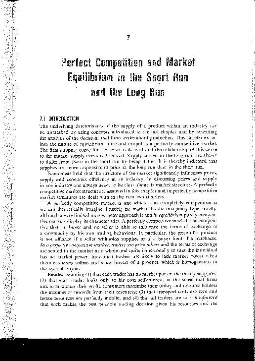 (PDF) Perfect Competition and Market Equilibrium in the Short Run and ...