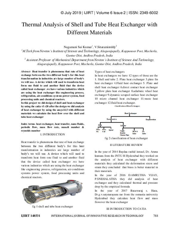(PDF) Thermal Analysis of Shell and Tube Heat Exchanger with Different