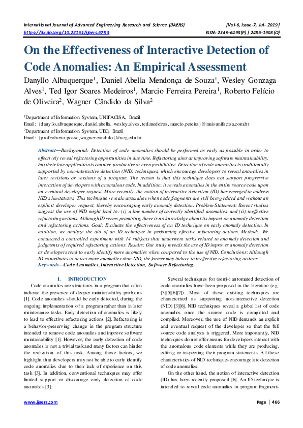 (PDF) On the Effectiveness of Interactive Detection of Code Anomalies ...