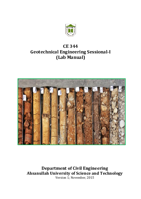 (PDF) CE 344 Geotechnical Engineering SessionalI (Lab Manual Ibrahim