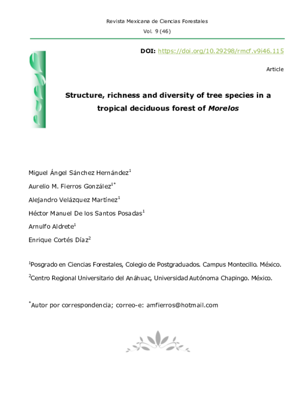 (PDF) Structure, richness and diversity of tree species in a tropical ...