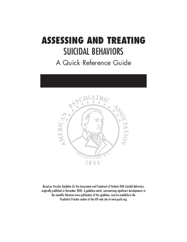 (PDF) ASSESSING AND TREATING SUICIDAL BEHAVIORS A Quick Reference Guide