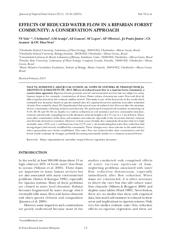 (PDF) EFFECTS OF REDUCED WATER FLOW IN A RIPARIAN FOREST COMMUNITY: A ...