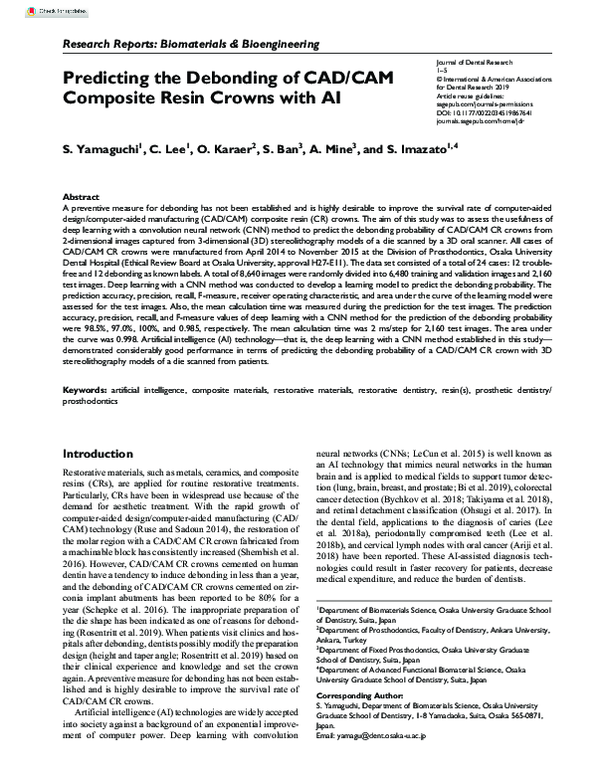 (PDF) Predicting the debonding of CAD/CAM composite resin crowns with AI