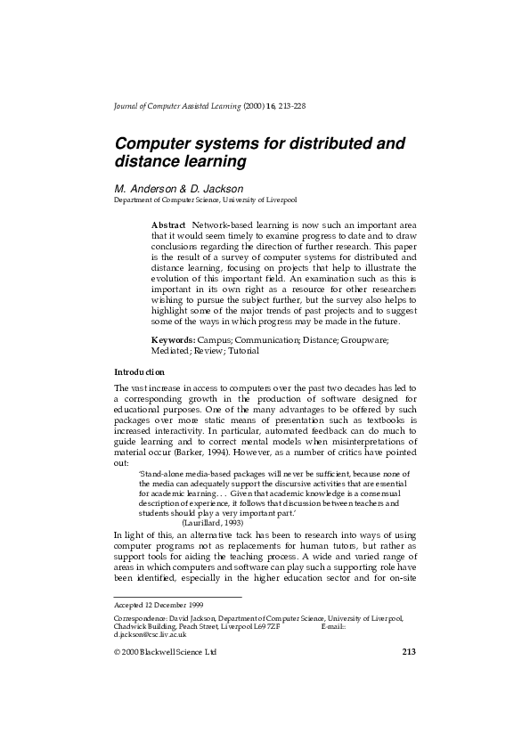 (PDF) Computer systems for distributed and distance learning