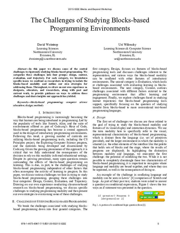 (PDF) The Challenges of Studying Blocks-based Programming Environments