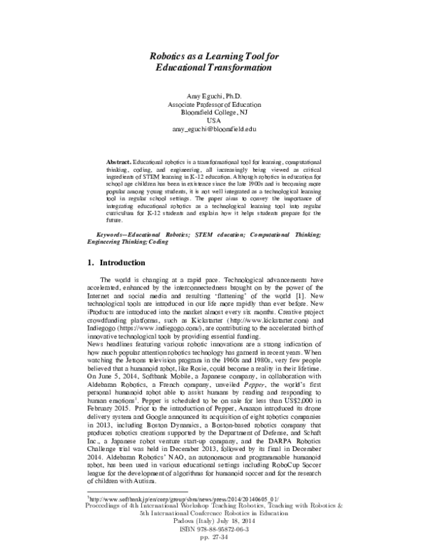 (PDF) Robotics as a Learning Tool for Educational Transformation