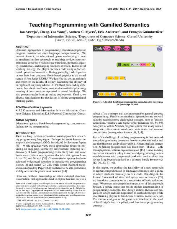 Pdf Teaching Programming With Gamified Semantics