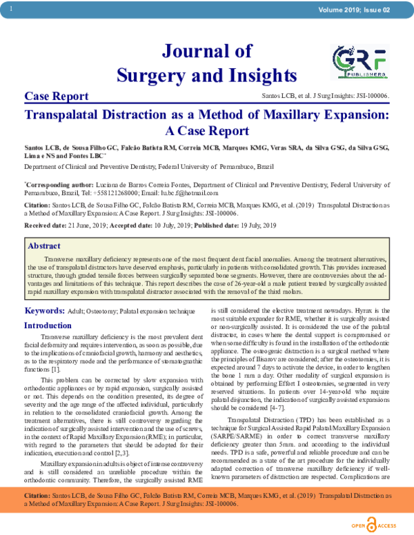 (PDF) Journal of Surgery and Insights Case Report Transpalatal ...