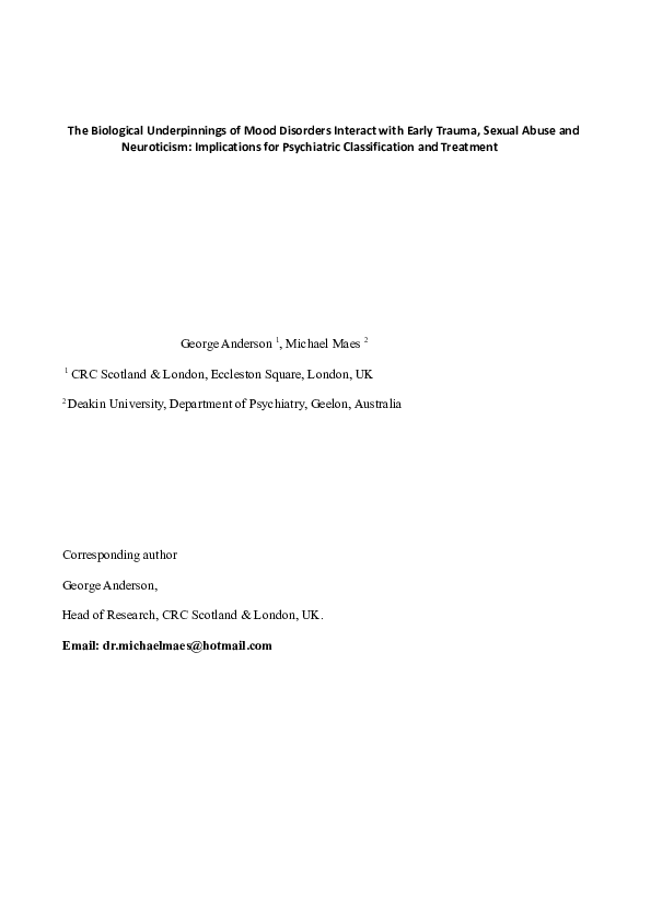 (PDF) The Biological Underpinnings of Mood Disorders Interact with