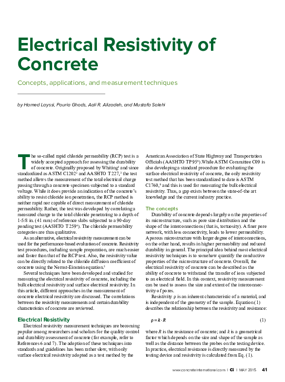 (PDF) Electrical Resistivity of Concrete Concepts, applications, and