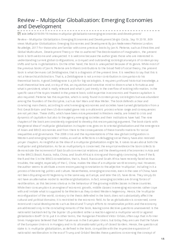 (PDF) Review of Multipolar Globalization: Emerging Economies and ...