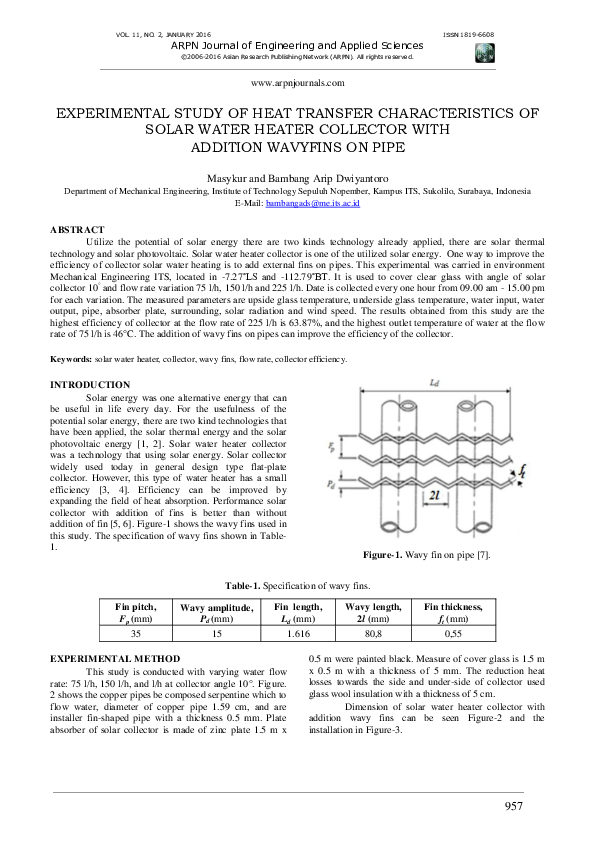 (PDF) EXPERIMENTAL STUDY OF HEAT TRANSFER CHARACTERISTICS OF SOLAR ...