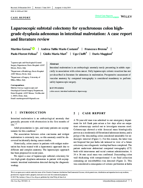 (PDF) Laparoscopic subtotal colectomy for synchronous colon high‐ grade ...
