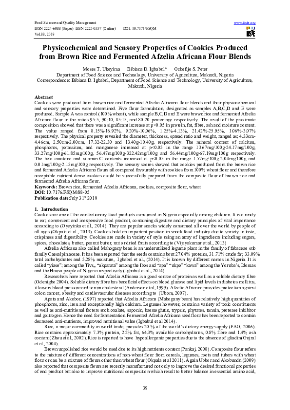 (PDF) Physicochemical and Sensory Properties of Cookies Produced from ...