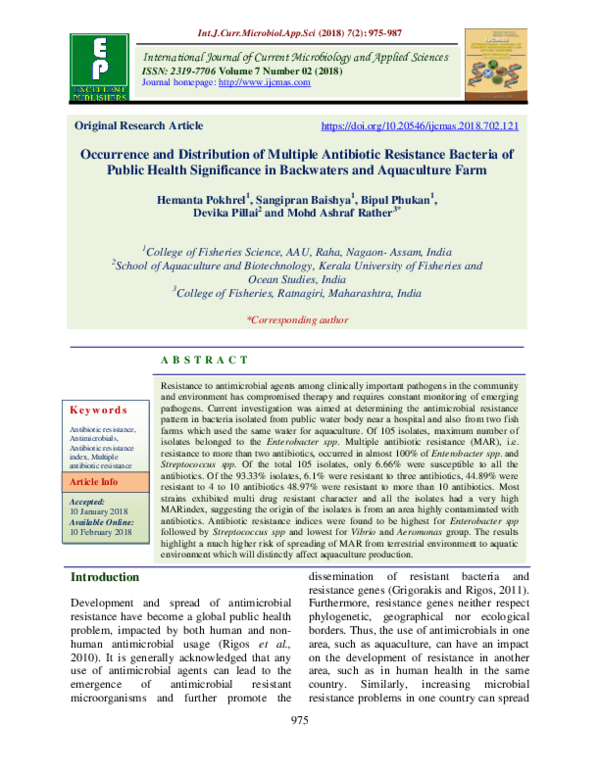 (PDF) Occurrence and Distribution of Multiple Antibiotic Resistance ...