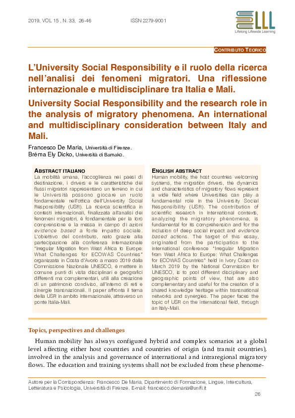 (PDF) University Social Responsibility and the research role in the ...