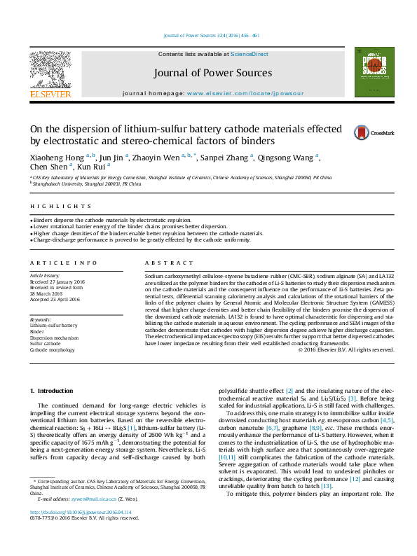 (PDF) On the dispersion of lithium-sulfur battery cathode materials ...