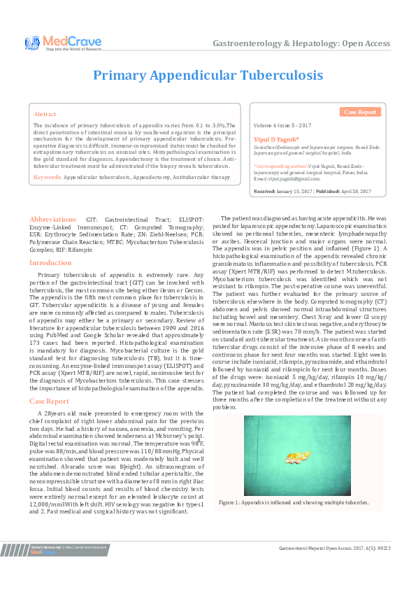 (PDF) Primary Appendicular Tuberculosis