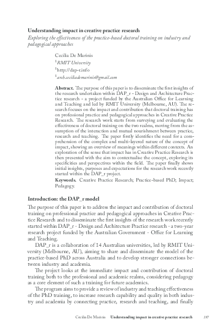(PDF) Understanding impact in creative practice research. Exploring the ...