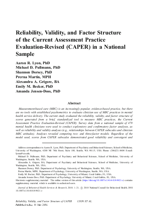 (PDF) Reliability, Validity, and Factor Structure of the Current ...