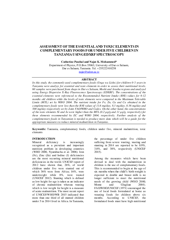 (PDF) ASSESSMENT OF THE ESSENTIAL AND TOXIC ELEMENTS IN COMPLEMENTARY ...