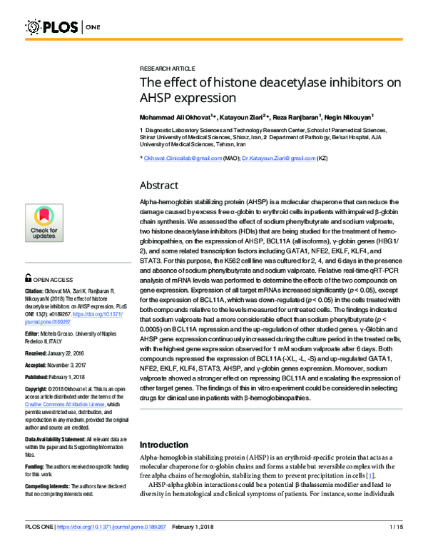 (PDF) The effect of histone deacetylase inhibitors on AHSP expression