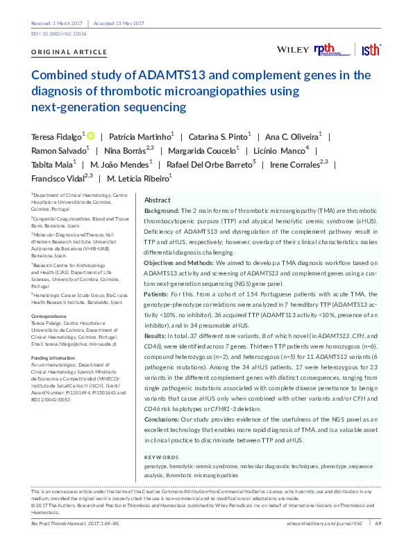 (PDF) Combined study of ADAMTS13 and complement genes in the diagnosis ...