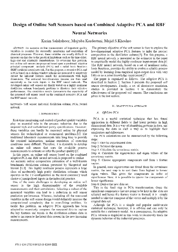 (PDF) Design of Online Soft Sensors based on Combined Adaptive PCA and ...