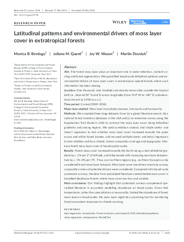 (PDF) Latitudinal patterns and environmental drivers of moss layer ...
